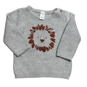 Carters Baby Gray 3D Knitted Lion Jungle Retro Modern Knit Sweater Size 18M